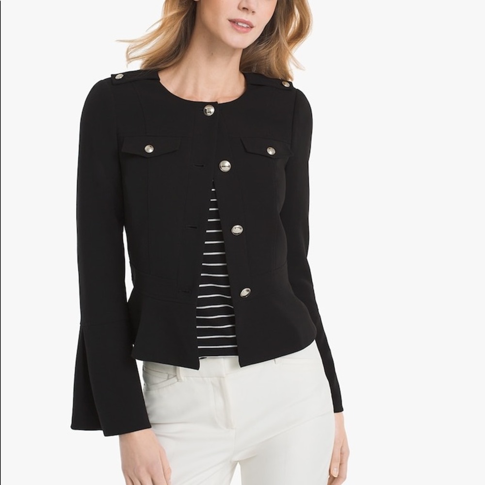White House Black Market: Women's Military Jacket, Bell Sleeve, Peplum